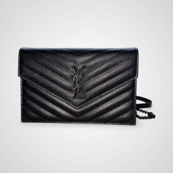 SAINT LAURENT Cassandre Envelope Chain matelassé textured-leather wallet - Picture 1 of 5